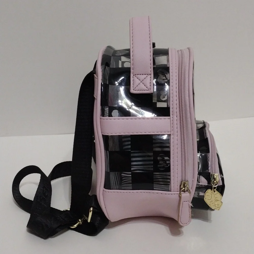 Luv Betsey Betsey Johnson Clear Checkered Mini Backpack Pink Y2K Pom Pom Purse